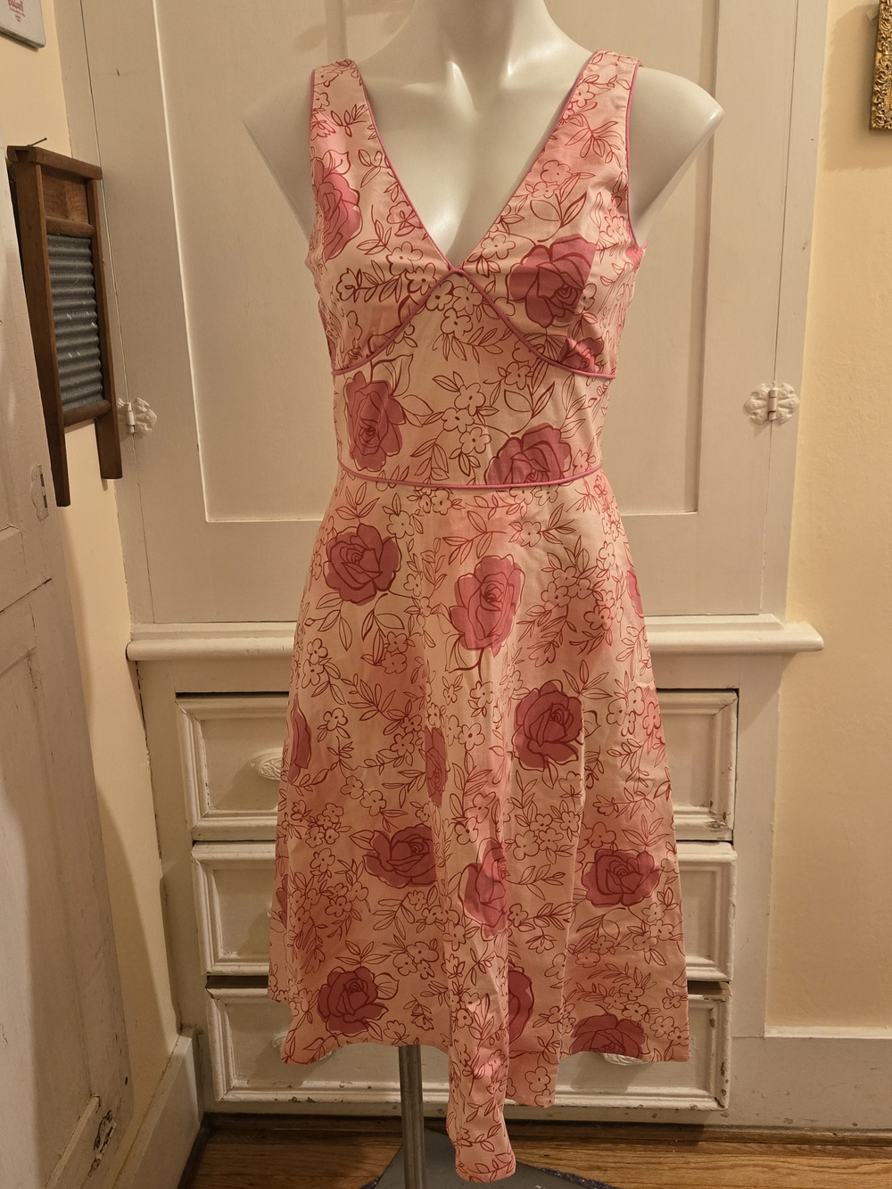 NY &Co. Floral Pink V-Neck Summer Dress Sz 4